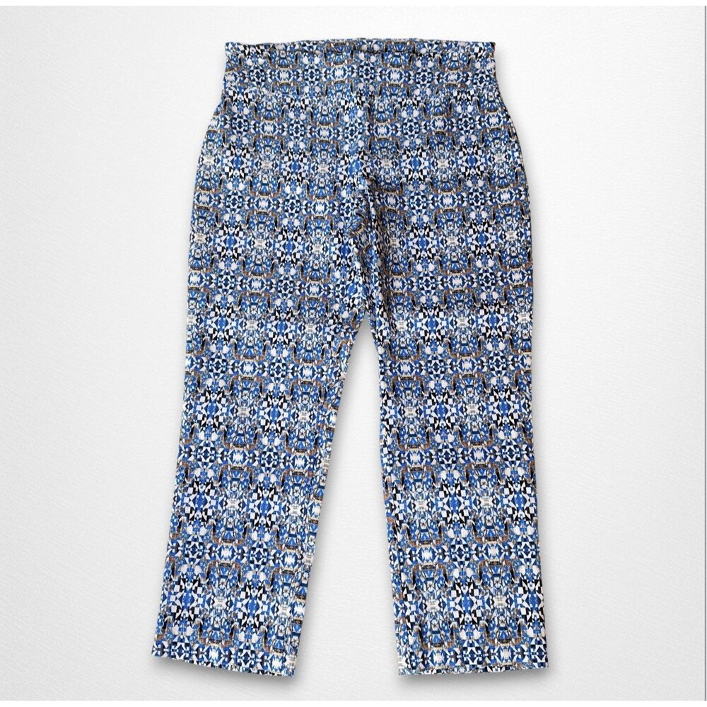 Attyre New York Women’s Size 4 Pull On Crop Pants Blue Geometric Design Stretch